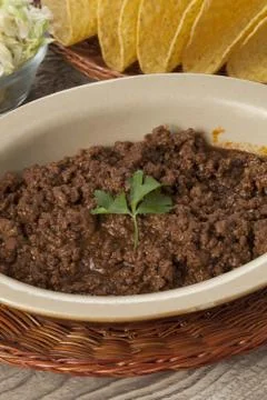 A bowl of cooked ground beef Stock Photos