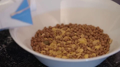 Bowl of corn flakes being filled with milk Stock Footage 101959675