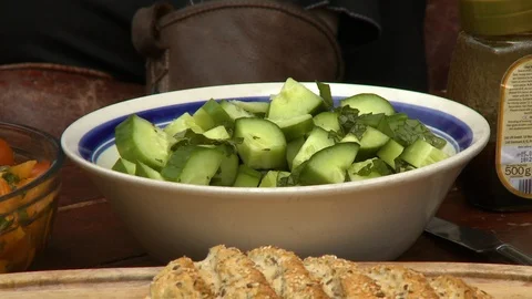 Bowl Of Cut Up Zucchini Stock Footage 119002039