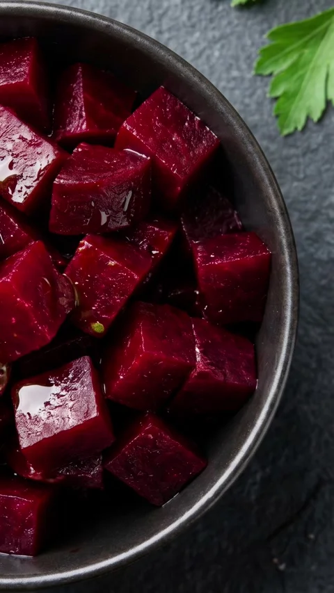 Bowl with diced cooked beets Stock Footage 336804488