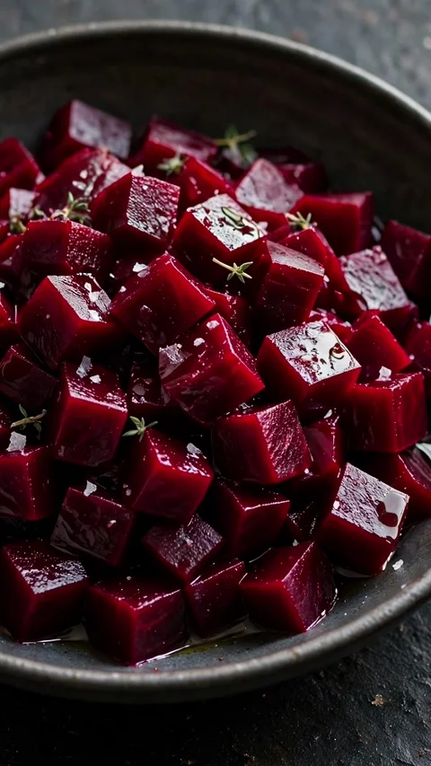 Bowl with diced cooked beets Stock Footage 336804555