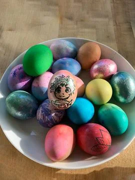 Bowl of Easter Eggs Ready to be Hidden Stock Photos
