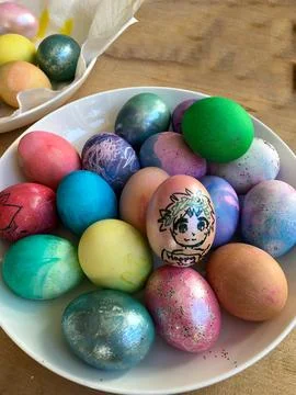 Bowl of Easter Eggs Ready to be Hidden Stock Photos