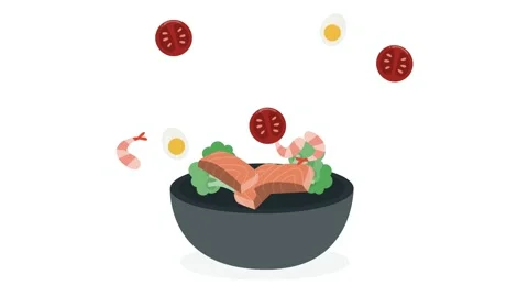 Bowl Fill Animation Flat Vector Food Ingredients Colorful Salad Soup Layering Stock Footage 345264068