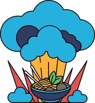 A bowl of food with a cloud in the background Stock Illustration