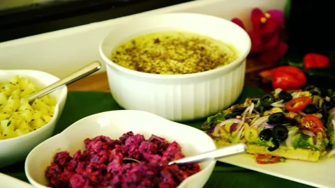 A bowl of food on a table Video stock 155450541