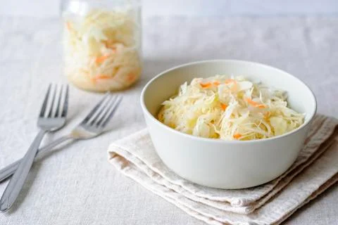 Bowl full of fermented cabbage Stock Photos