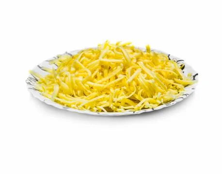 Bowl of grated cheese on white background Stock Photos