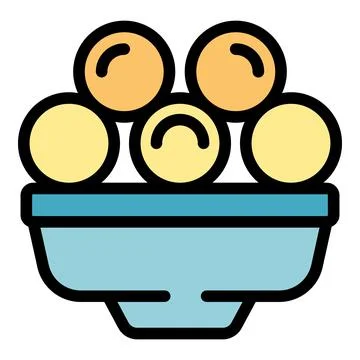 Bowl holding five round objects icon representing food or snacks 스톡 일러스트