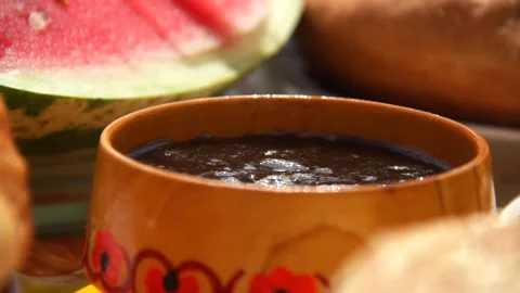 Bowl with honey. Close-up Stock Footage 154336502