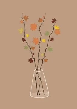 Bowl with maple branches Stock Illustration