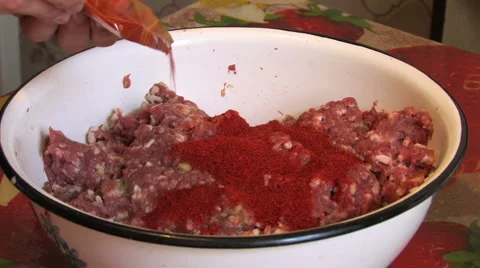 Bowl with Mince on table Stock Footage 960522