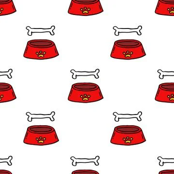 Bowl for pets seamless doodle pattern, vector hand draw illustration Stock Illustration