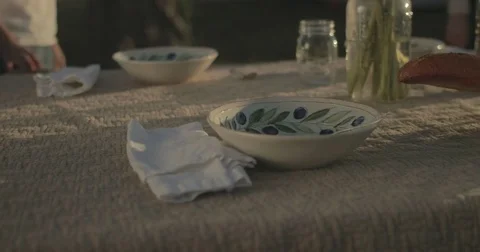 Bowl on a picnic table Stock Footage 76414110