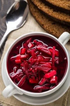 Bowl of red beetroot soup Stock Photos