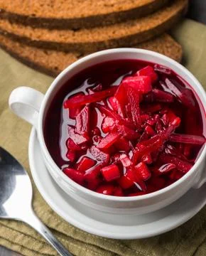 Bowl of red beetroot soup Stock Photos
