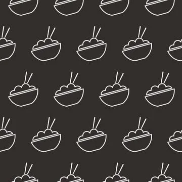 Bowl with rice, seamless pattern, vector. Stock Illustration