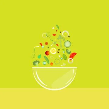 Bowl of salad with falling vegetables Stock Illustration