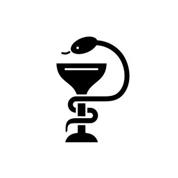 Bowl with a snake black icon, vector sign on isolated background. Bowl with a Stock Illustration