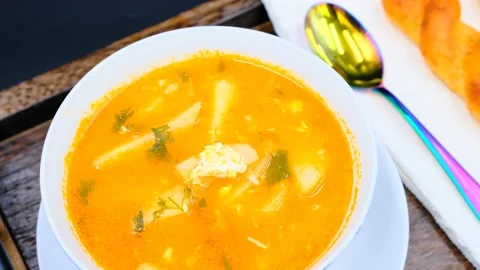 A bowl of soup Stock Footage 157918832