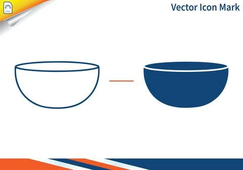 Bowl vector icon mark, kitchen utensil outline and glyph illustration. Ilustración de archivo