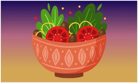 Bowl of vegetable on rainbow background Stock Illustration