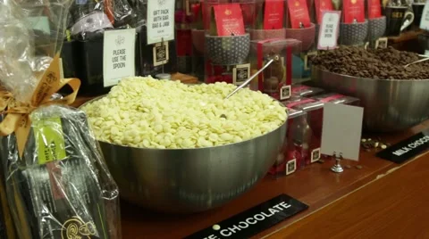 Bowl of white milk chocolate chips Stock Footage 59771270