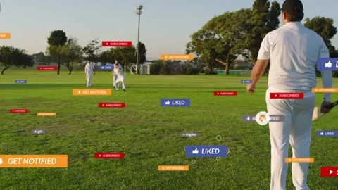 Bowler bowling, right fielder running and scooping ball to stop runs while Stock Footage 333368984