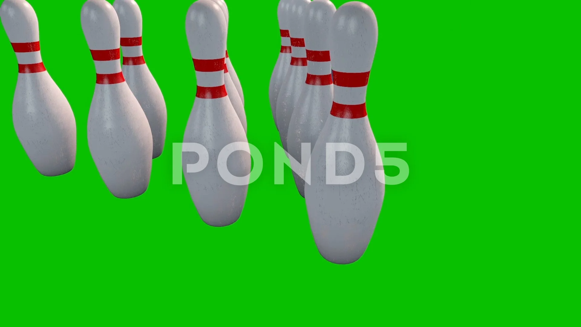 Bowling Alley Ninepins Strike Green Screen Back 3D Rendering Animation