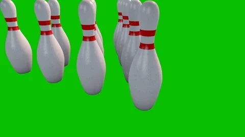 Bowling Alley Ninepins Strike Green Screen Back 3D Rendering Animation Stock Footage