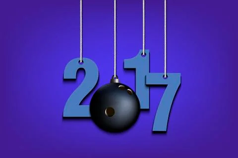 Bowling ball and 2017 hanging on strings 스톡 일러스트