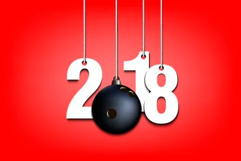 Bowling ball and 2018 hanging on strings Illustrazione stock