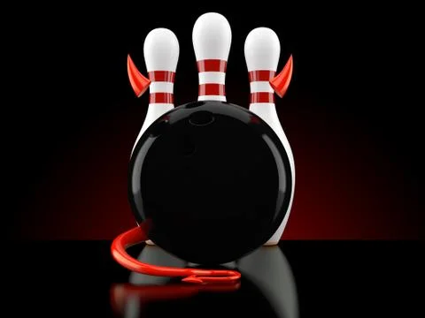 Bowling ball and pins with devil horns and tail Stock Illustration