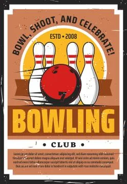 Bowling ball and pins on lane. Sport game club Stock Illustration
