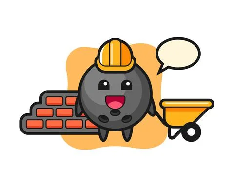 Bowling ball cartoon as a builder Stock Illustration