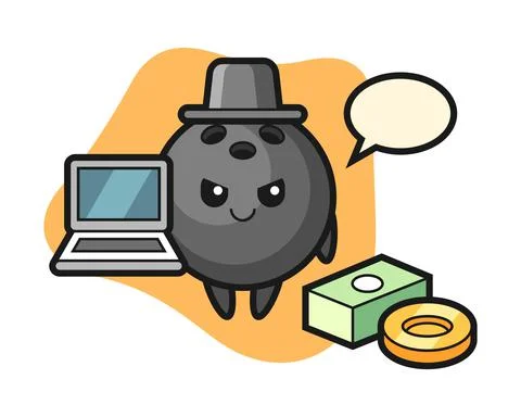 Bowling ball cartoon as a hacker Stock Illustration
