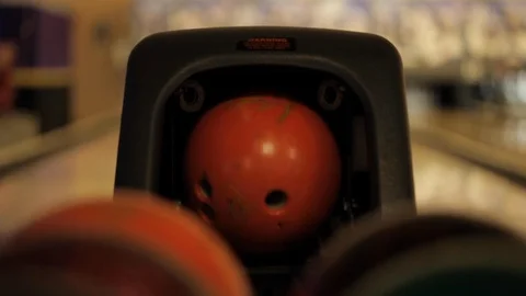 Bowling Ball coming back to Ball Return Stock Footage 114017449