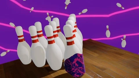 Bowling ball deflates when it hits the bowling pin. Abstract animation. 스톡 동영상 106963378
