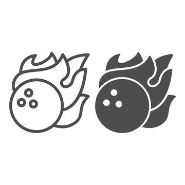 Bowling ball in fire flame line and solid icon, bowling concept, sport comet イラスト素材