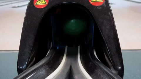 The bowling ball goes from approach to return post in the bowling alley Stock Footage 276646277