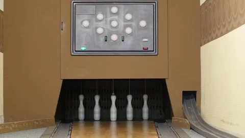 Bowling ball going into the pins. Nine Pin Bowling Stock Footage 73420852
