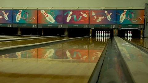 Bowling Ball Hits 9 of 10 pins Stock Footage 100203677