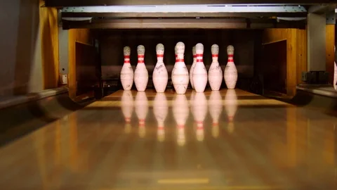 Bowling ball knocking all pins down Video stock 81189361