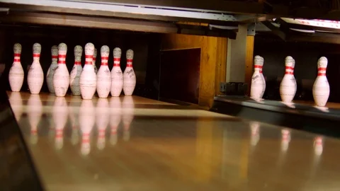 Bowling ball knocking pins on the bowling lane. Slow motion Stock-Footage 81239638