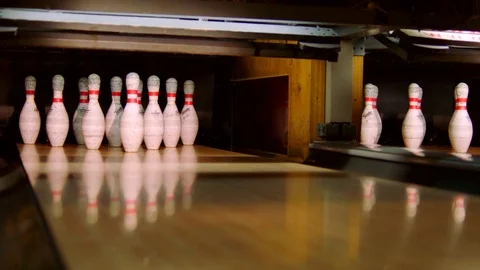 Bowling ball knocking pins on the bowling lane. Slow motion Stock-Footage 81240970