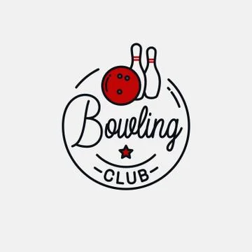 Bowling ball logo. Round linear of bowling pins Stock Illustration