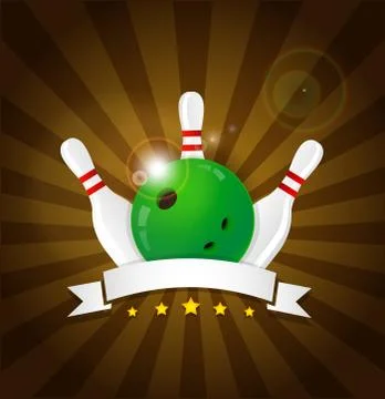 Bowling ball with skittles and white label Stock Illustration
