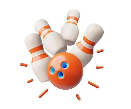 Bowling ball strike hit falling pin skittles, 3D bowling play target, winning Stock Illustration