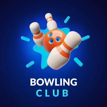 Bowling ball strike hit falling pin skittles, 3D bowling play target, winning Stock Illustration