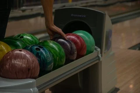 Bowling balls, different sizes and colours background photography Stock Photos